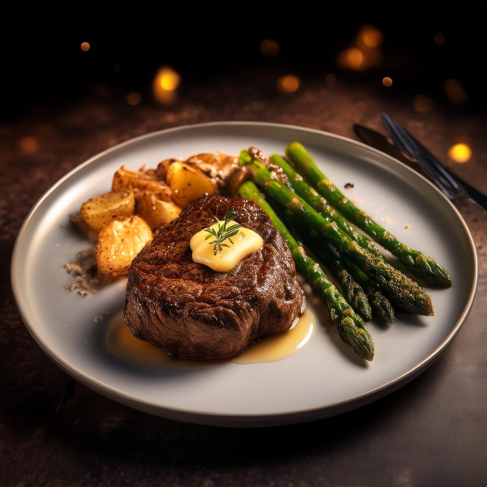 Rib Eye Steak with Truffle Butter and Asparagus